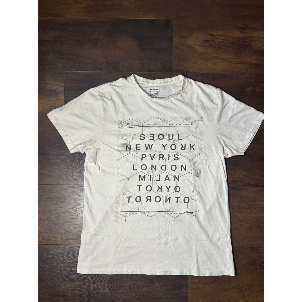 HM Divided Mens Seoul New York Paris World Cities Graphic T-Shirt Cream Medium